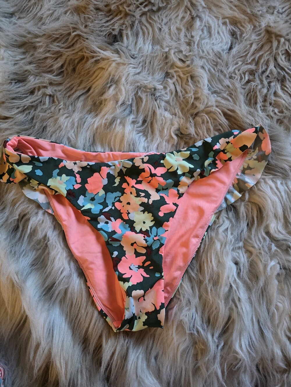 Carve Designs Coral And Black Floral Ruffle Swim Bottom